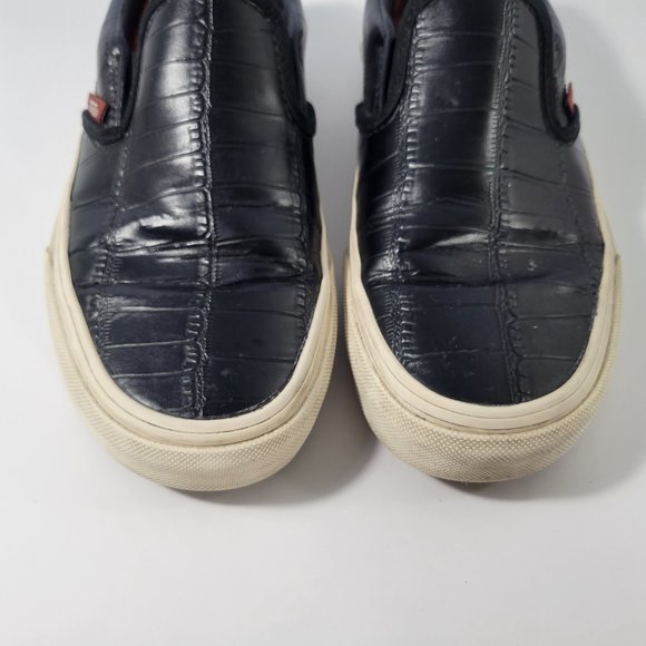 Vans Black Croc Embossed Leather Slip Ons Unisex Women's Size 6, Men's Size 4.5 - Picture 9 of 11